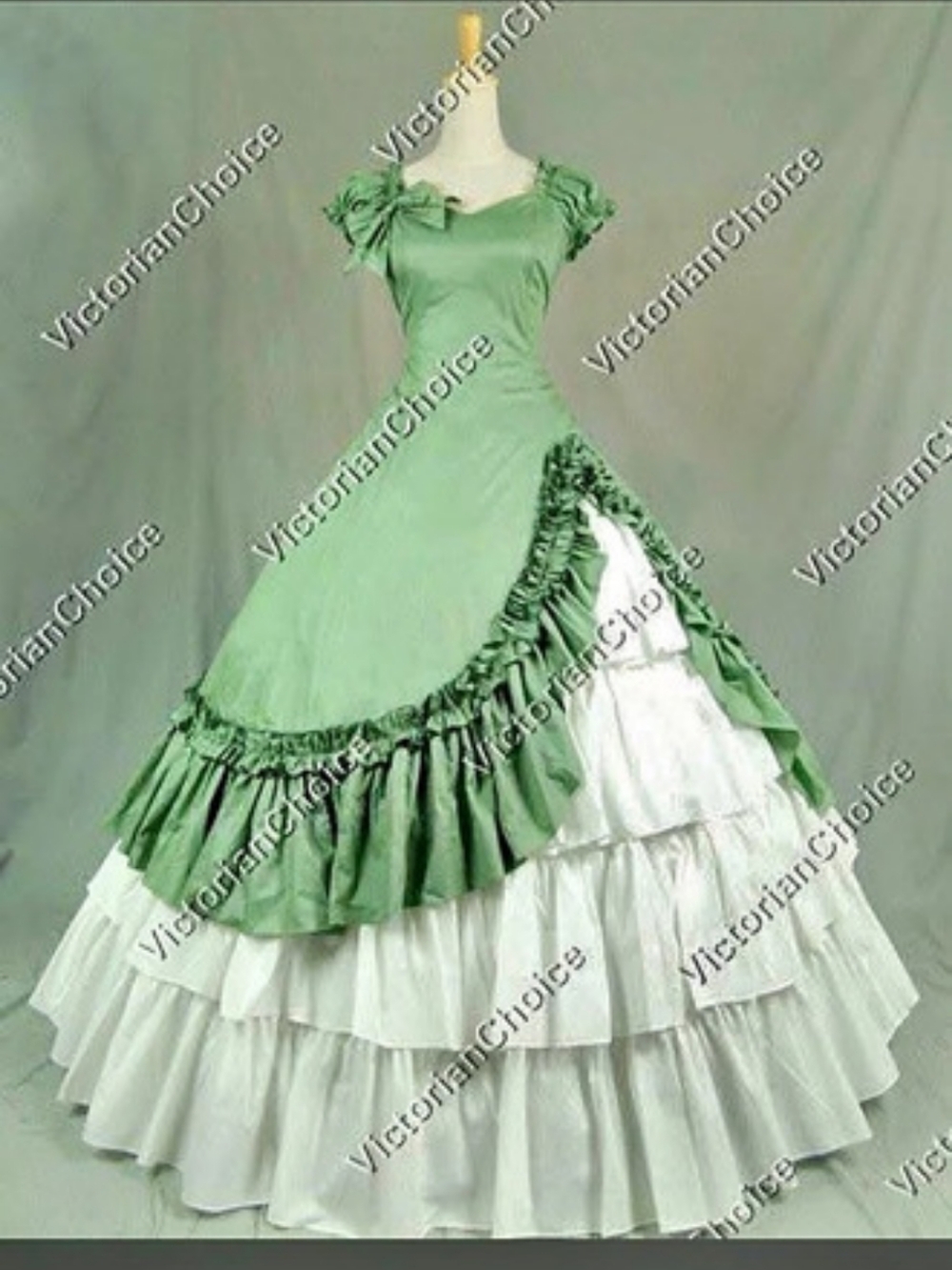 Victorian Choice Green Victorian Ball Gown Dress Green & White XL